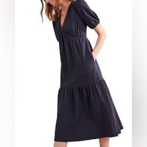 Boden Jersey Navy Seersucker Tiered Midi Dress - 14L